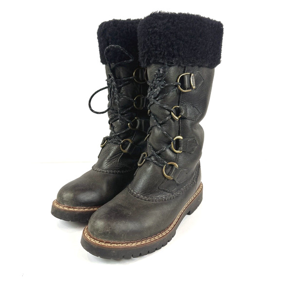 Sorell Womens Leather Faux Fur Lined Tall Boots Size 8 Wool Pull-On Warm Winter - Picture 3 of 12